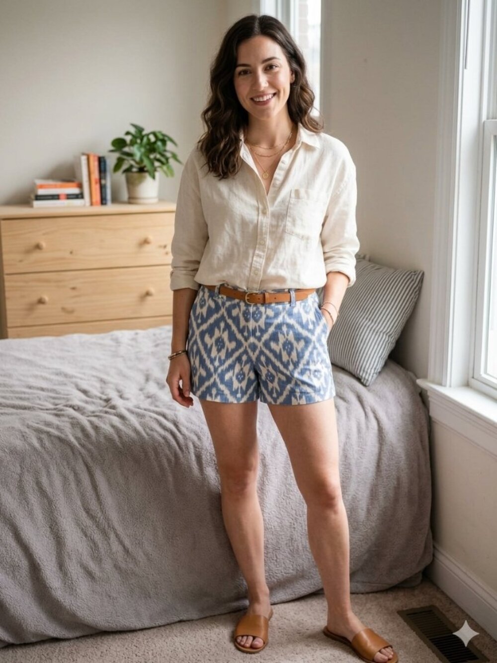 LOFT Ann Taylor Riviera Ikat Print Shorts Size 4 Blue Cream